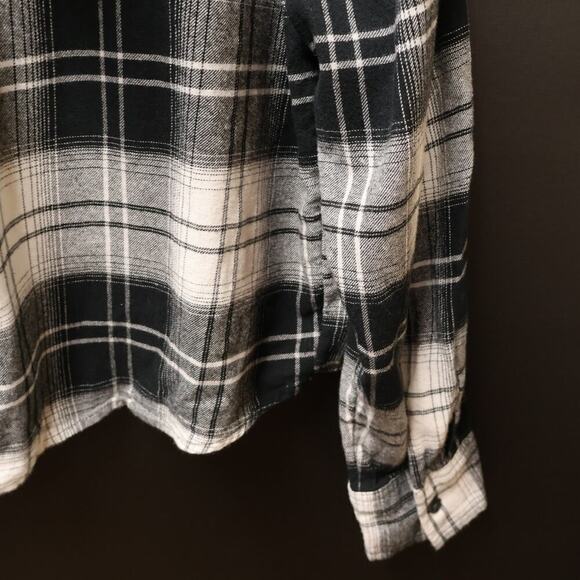 SO Cropped Shacket Hoodie Button Front Black White Check Tie Front - Picture 4 of 10